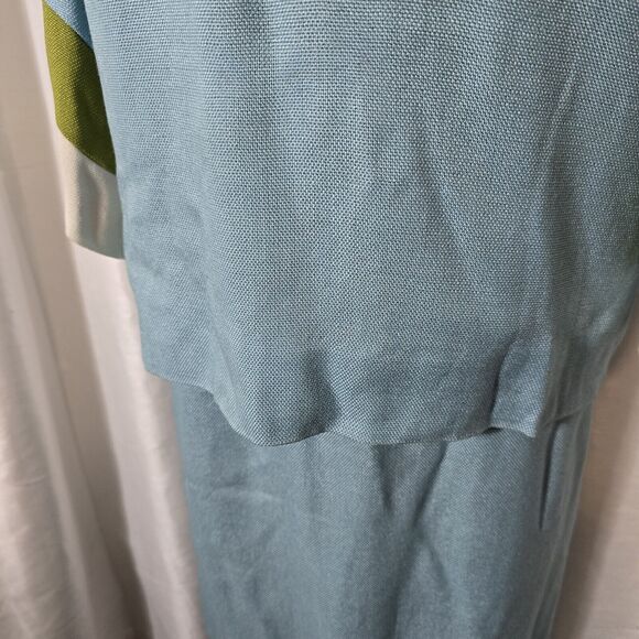 True Vintage 60s Skirt Suit Julie Miller Blouse Skirt Set 15/16 Womens Blue Gree - Picture 10 of 16